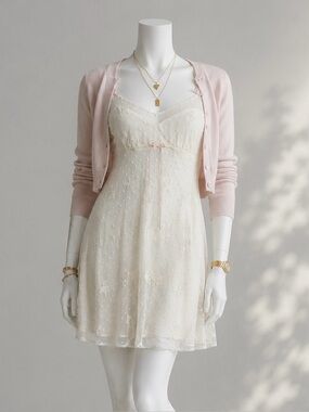 Flora Nikrooz Sheer Lace Slip Dress XL Ivory Embroidered Mesh Coquette Babydoll